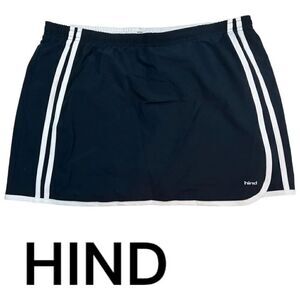 Hind Skort Women Large Black Elastic Waist White Striped Trim Lined Tennis